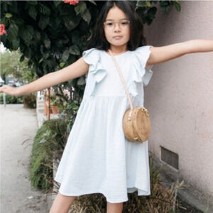 NWT Alice + Ames Nella Woven Cotton Gauze Dress Pale Blue Girls 5 Ruffle Twirl